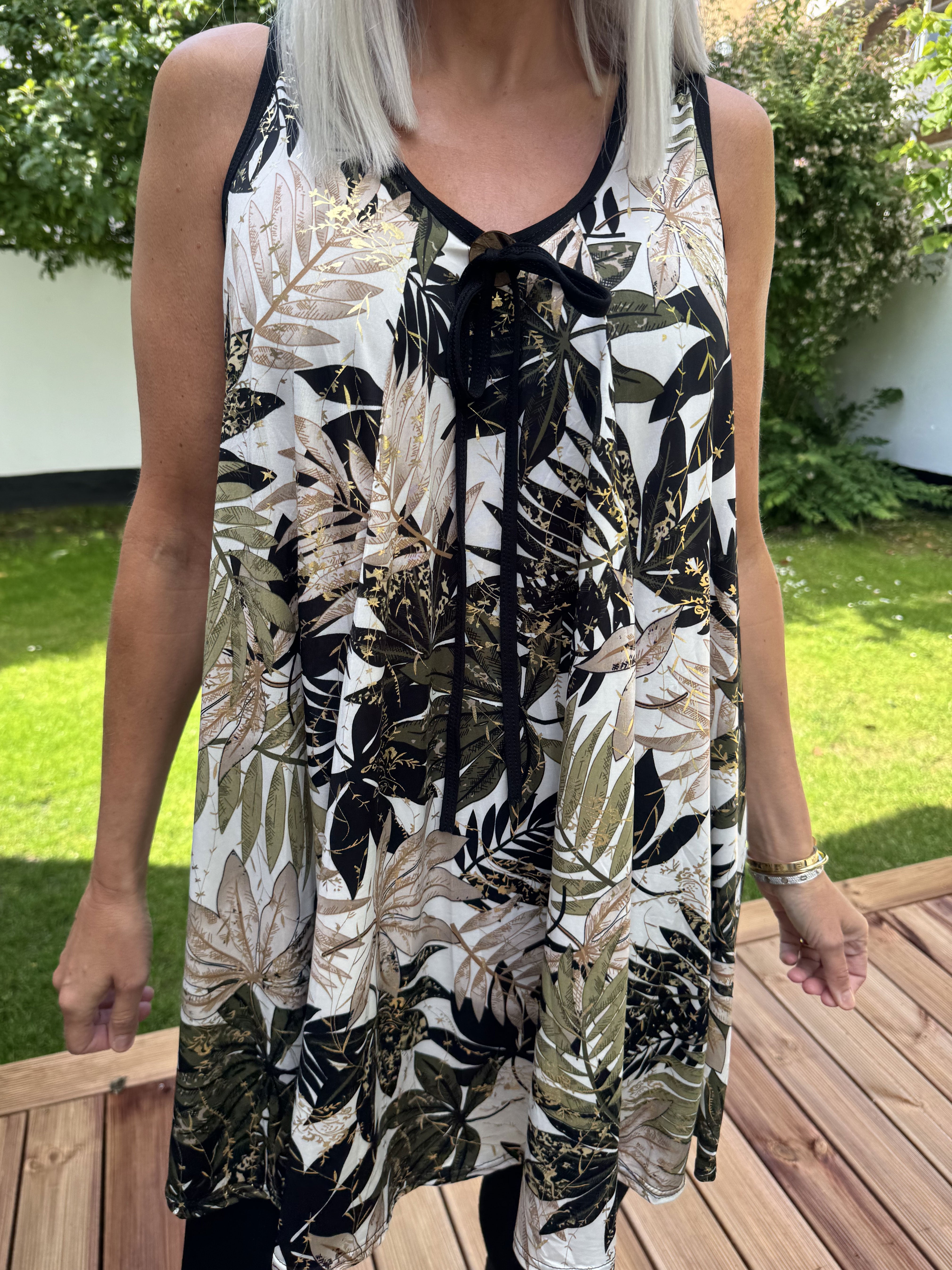 Palma Leaf - Lang mønstret tunika i elastisk stof